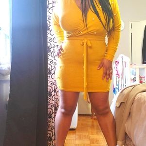 Yellow sweater dress